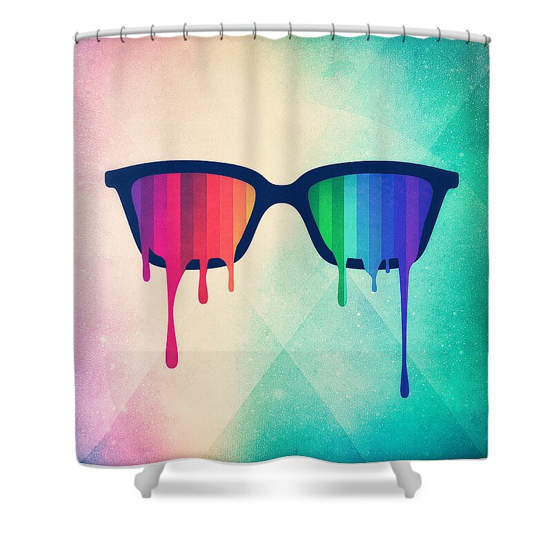 Nerd Shower Curtain featuring the digital art Love Wins Rainbow - Spectrum Pride Hipster Nerd Glasses by Philipp Rietz