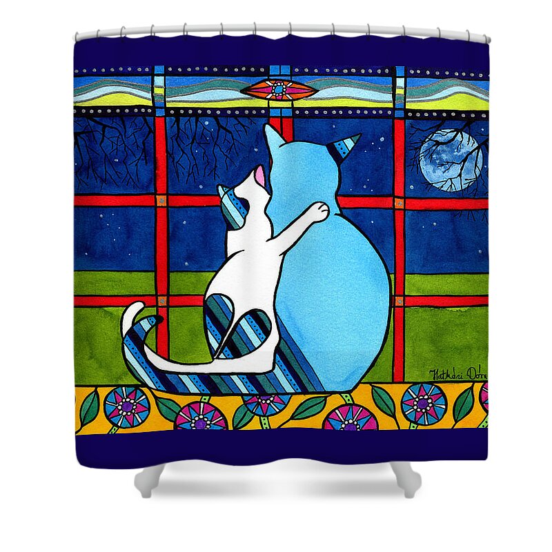 Cat Shower Curtain featuring the painting Love You Mom by Dora Hathazi Mendes