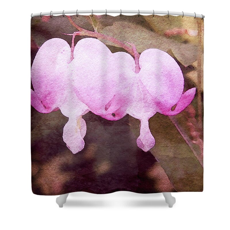 Spring Flower Shower Curtain featuring the mixed media Lovers in the Garden by Susan Maxwell Schmidt