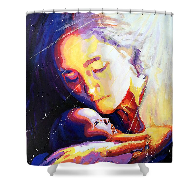 Nativity Shower Curtain featuring the painting Love's Pure Light by Steve Gamba