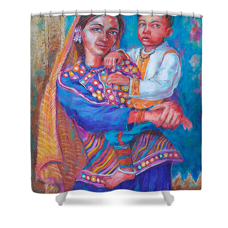  Shower Curtain featuring the painting Loving Hold by Jyotika Shroff