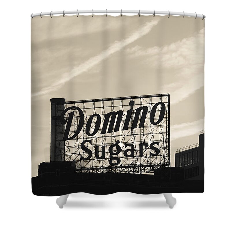 Photography Shower Curtain featuring the photograph Low Angle View Of Domino Sugar Sign by Panoramic Images