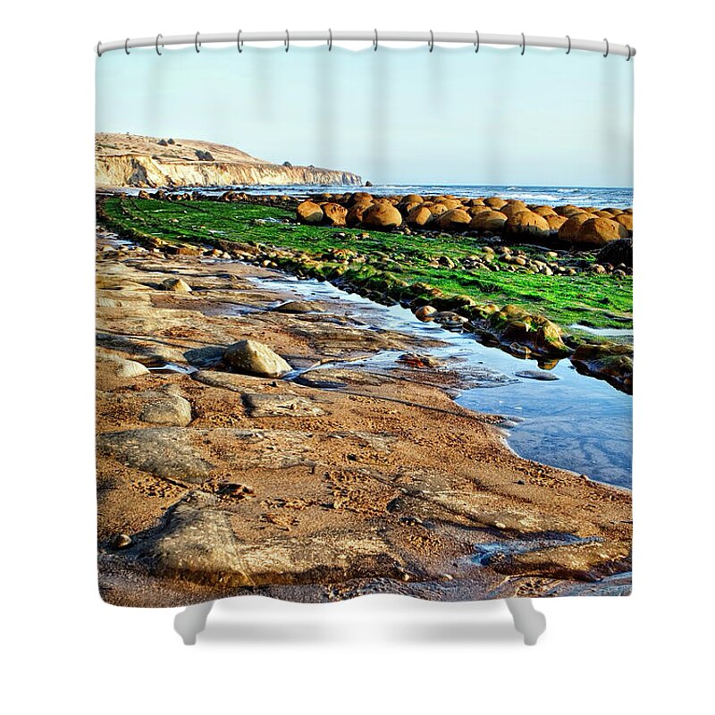 Bowling Ball Beach Shower Curtain featuring the photograph Low Tide At Bowling Ball Beach by Her Arts Desire