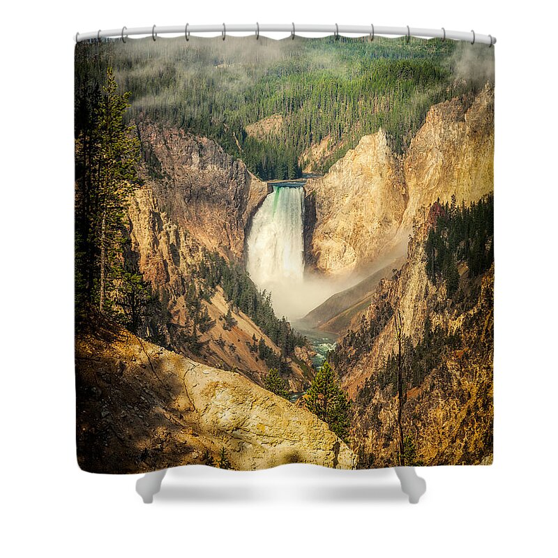 Flowing Shower Curtain featuring the photograph Lower Falls at Yellowstone by Rikk Flohr