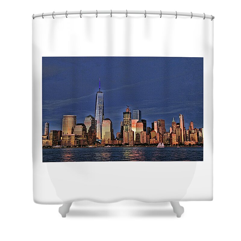 Freedom Tower Shower Curtain featuring the photograph Lower Manhattan at Twilight by Allen Beatty
