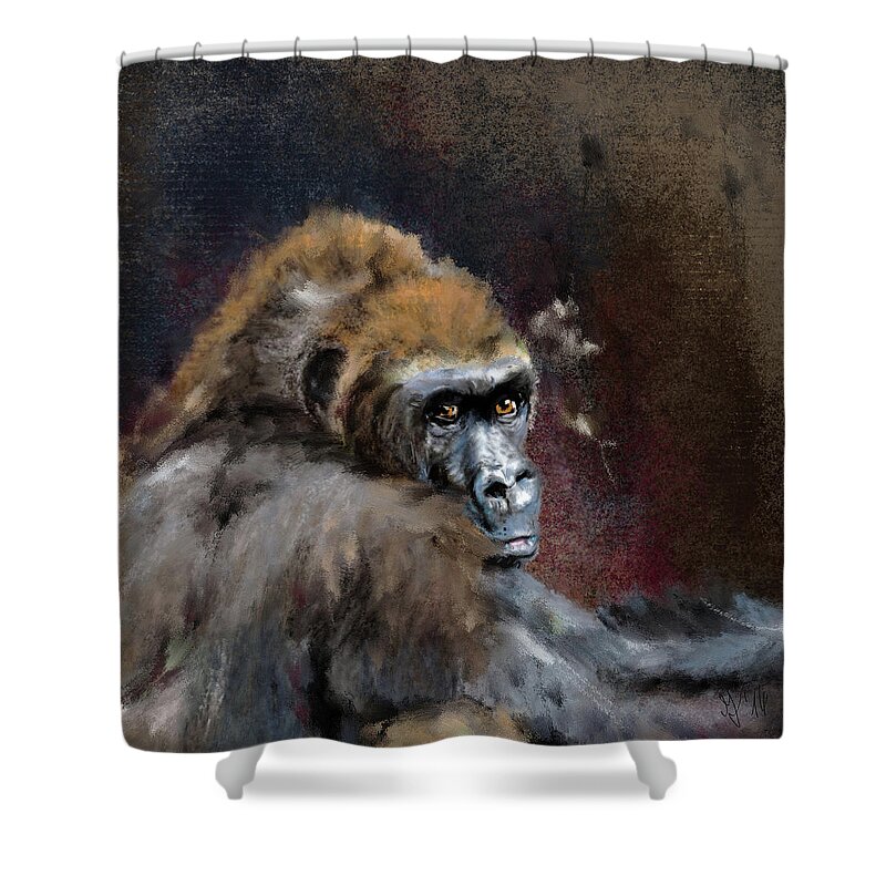 Gorilla Shower Curtain featuring the painting Lowland Gorilla by Mandy Tabatt