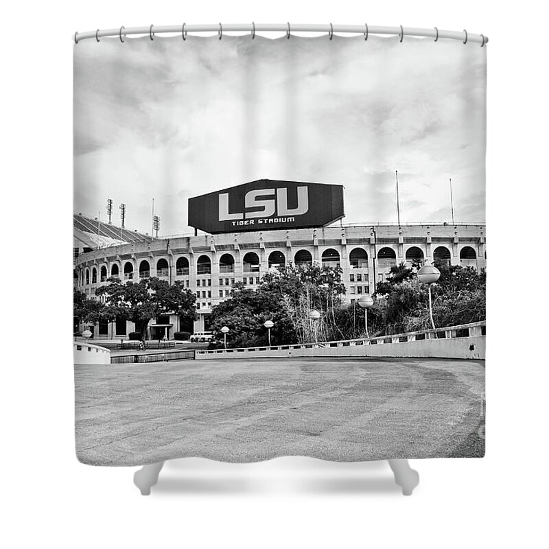 Lsu Shower Curtain featuring the photograph LSU Tiger Stadium -BW by Scott Pellegrin