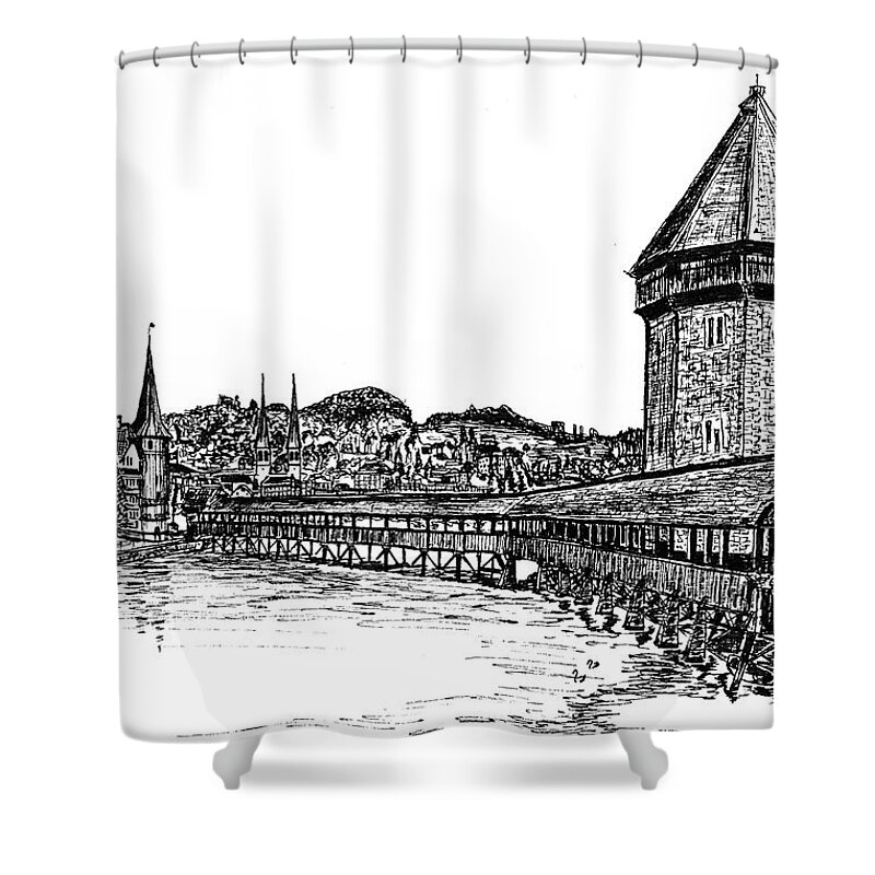 Lucerne Shower Curtain featuring the drawing Lucerne by Frank SantAgata