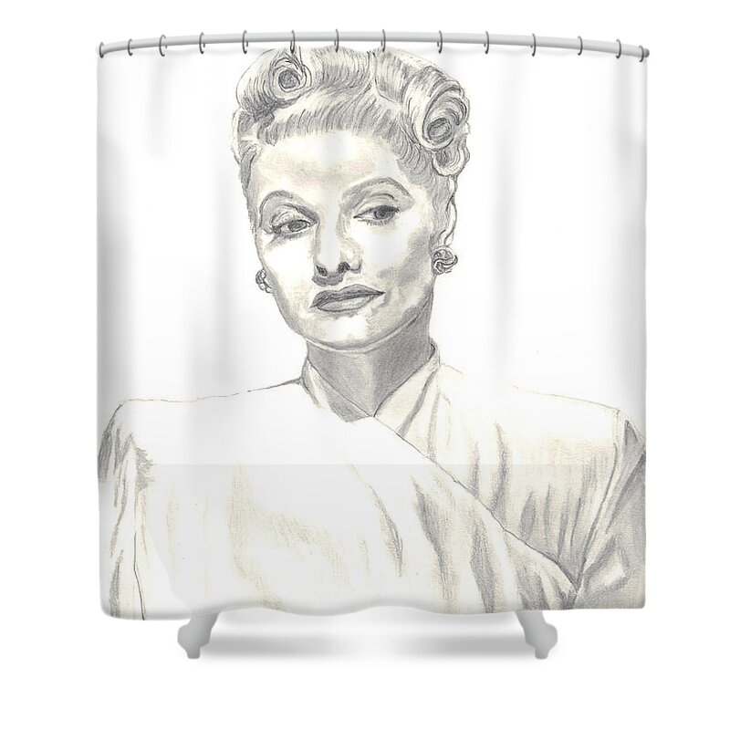 Lucille Ball Shower Curtain featuring the drawing Lucille by Carol Wisniewski