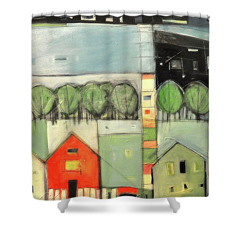 Abstract Shower Curtain featuring the painting Lucky Man by Tim Nyberg