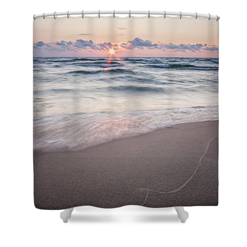 3scape Shower Curtain featuring the photograph Ludington Beach Sunset by Adam Romanowicz