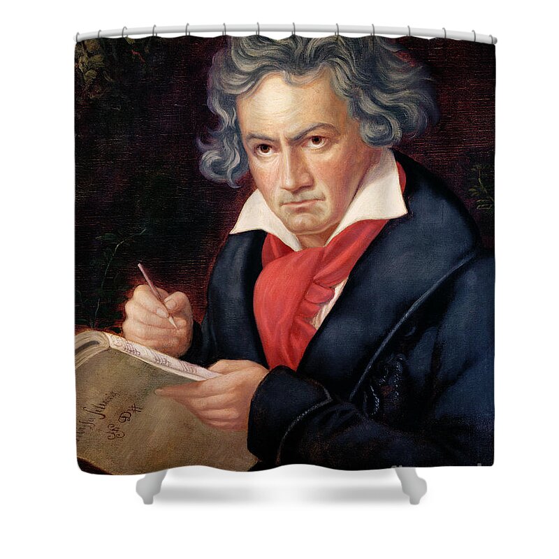 Ludwig Shower Curtain featuring the painting Ludwig van Beethoven Composing his Missa Solemnis by Joseph Carl Stieler