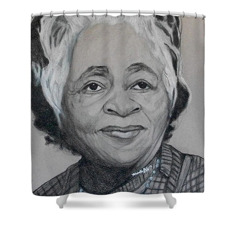 Portrait Shower Curtain featuring the drawing Lula Bannister-Johnson by Michelle Gilmore