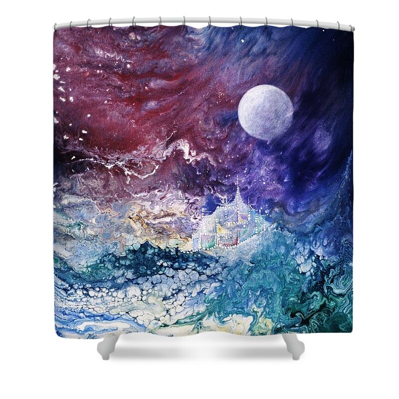 Spiritual Shower Curtain featuring the painting Luna Chrysalis by Lee Pantas