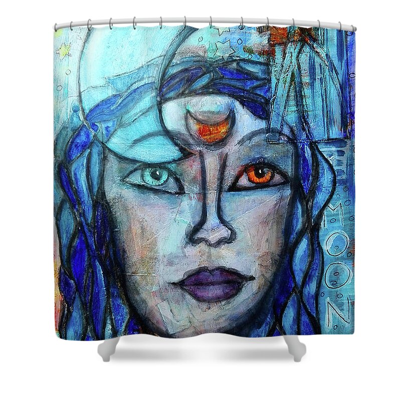 Luna Shower Curtain featuring the mixed media Luna by Mimulux Patricia No