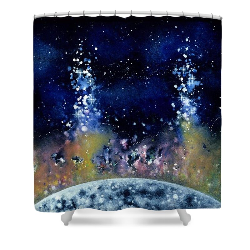 Spiritual Shower Curtain featuring the painting Lunar Genesis by Lee Pantas