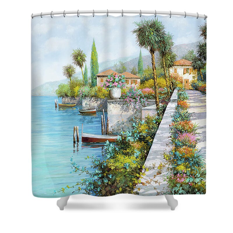 Lake Shower Curtain featuring the painting Il Lungo Lago by Guido Borelli