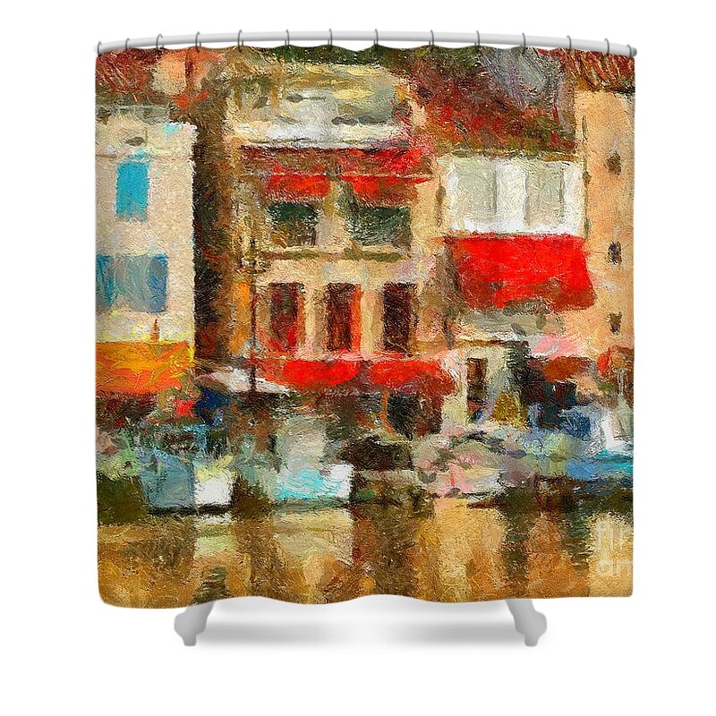 Landscapes Shower Curtain featuring the painting Lungomare by Dragica Micki Fortuna