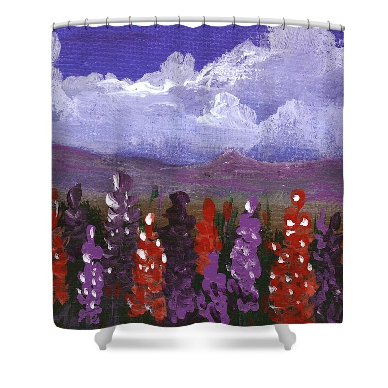 Lupin Shower Curtain featuring the painting Lupine Land #1 by Anastasiya Malakhova