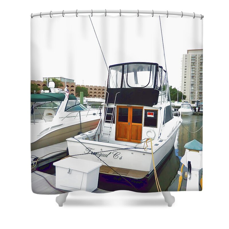 Luxury Yachts At Portsmouth Virginia Shower Curtain featuring the painting Luxury yachts at Portsmouth Virginia 12 by Jeelan Clark