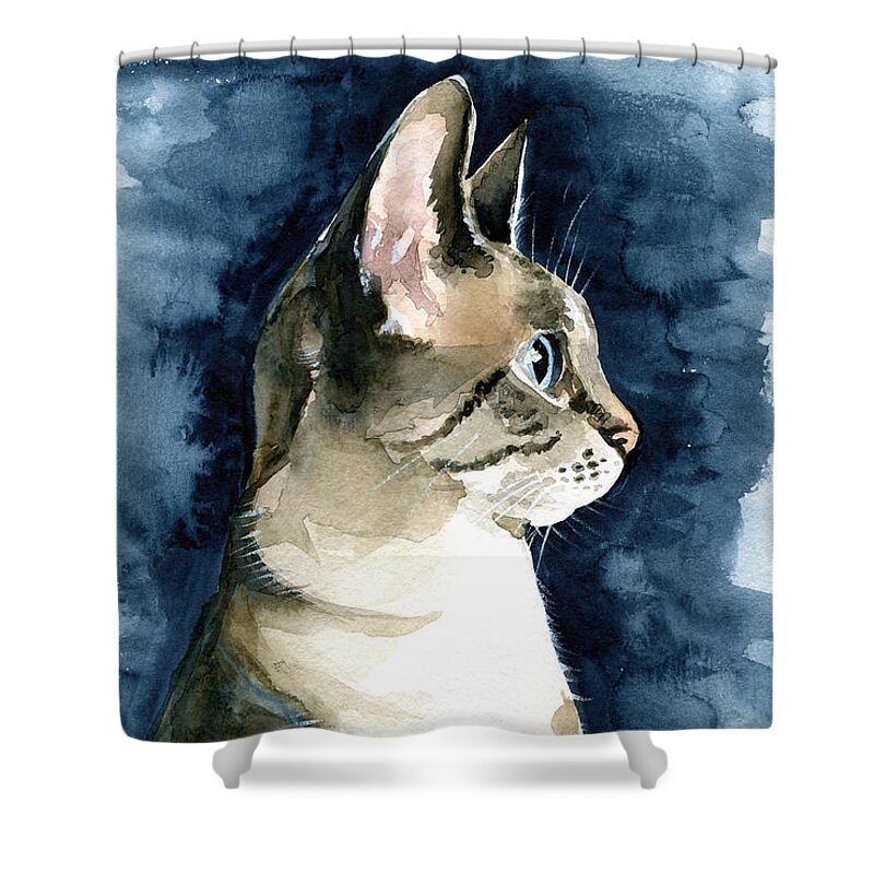 Cat Shower Curtain featuring the painting Lynx Point Cat Portrait by Dora Hathazi Mendes