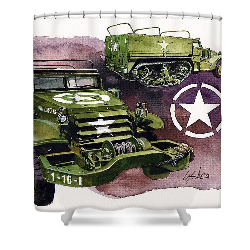 M3 Half-truck (1943) Shower Curtain featuring the painting M3 Half-Truck by Yoshiharu Miyakawa