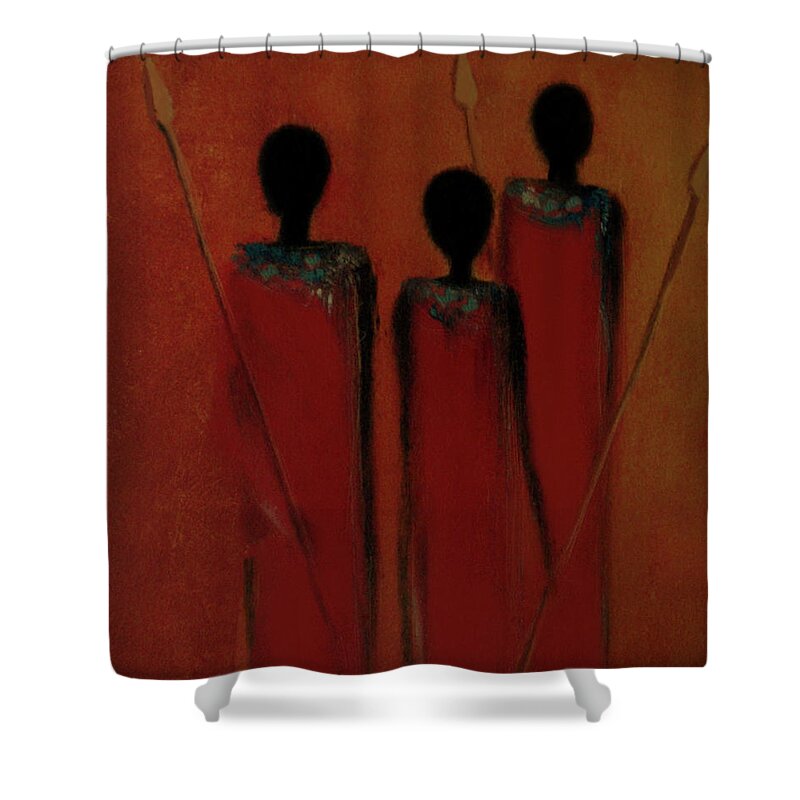 Maasai Shower Curtain featuring the painting Maasai Trio by David Dehner