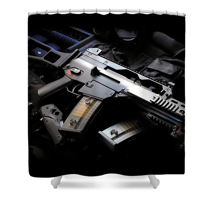Machine Gun Shower Curtain featuring the photograph Machine Gun by Mariel Mcmeeking