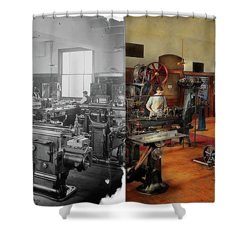 Bureau Of Standards Shower Curtain featuring the photograph Machinist - The standard way 1915 - Side by Side by Mike Savad