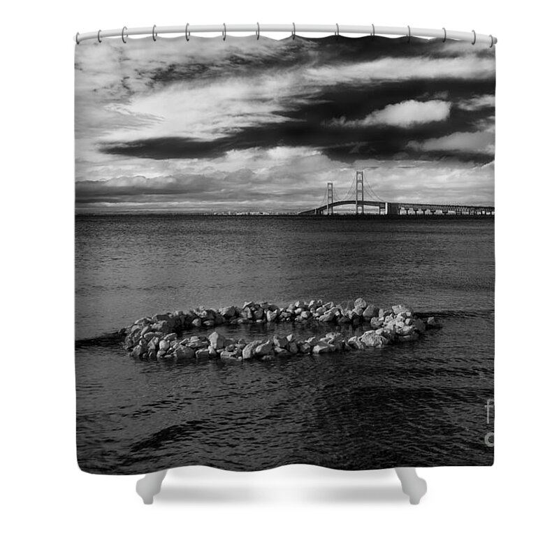 Mackinac Shower Curtain featuring the photograph Mackinac Bridge - Infrared 03 by Larry Carr