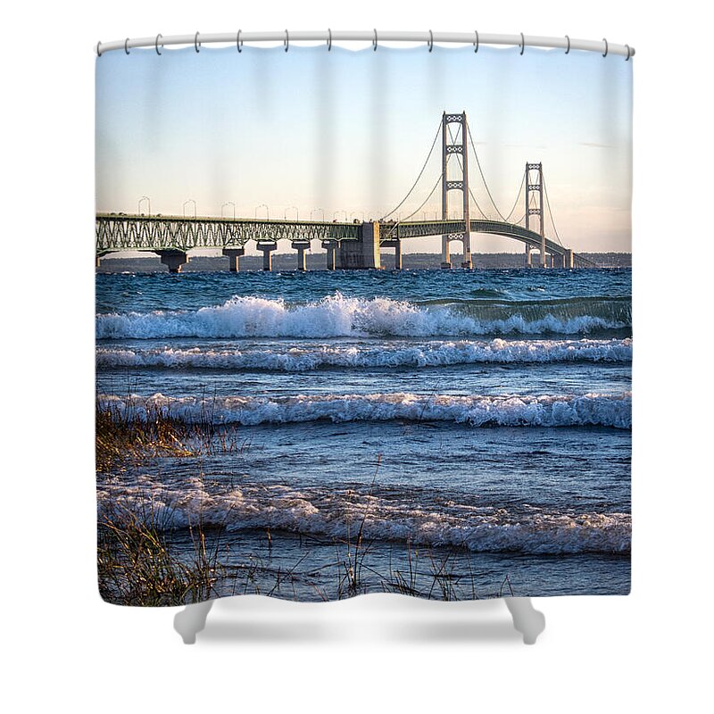Bridge Shower Curtain featuring the photograph Mackinac Bridge Michigan by Mary Lee Dereske