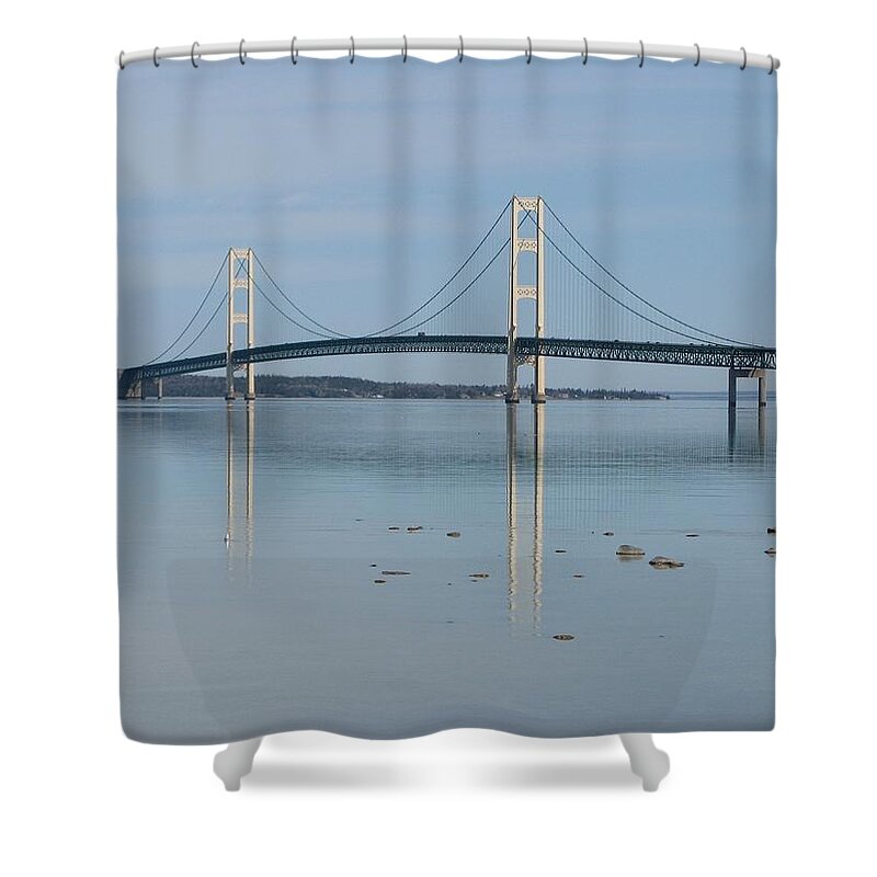 Mackinac Bridge Shower Curtain featuring the photograph Mackinac Bridge Mirror by Keith Stokes