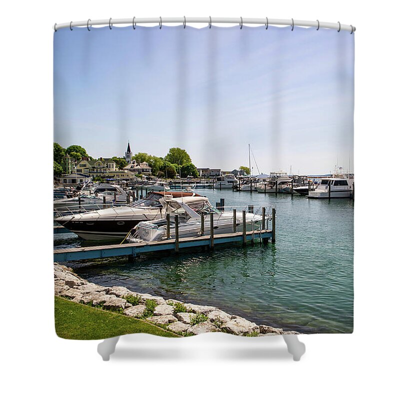 Port Shower Curtain featuring the photograph Mackinac Island Marina by Ed Taylor