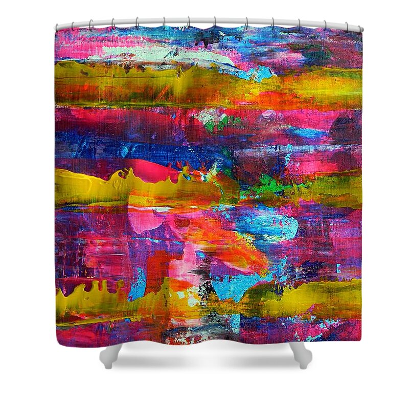 Abstract Art Shower Curtain featuring the painting Mad Season by Everette McMahan jr