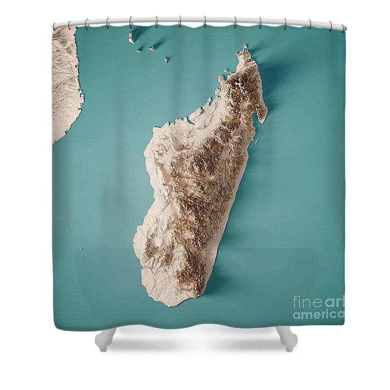 Madagascar Shower Curtain featuring the digital art Madagascar 3D Render Topographic Map Neutral by Frank Ramspott