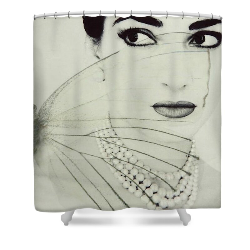 Maria Callas Shower Curtain featuring the digital art Madam Butterfly - Maria Callas by Paul Lovering