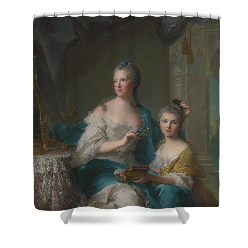 Jean Marc Nattier (french Shower Curtain featuring the painting Madame Marsoler with daughter by MotionAge Designs