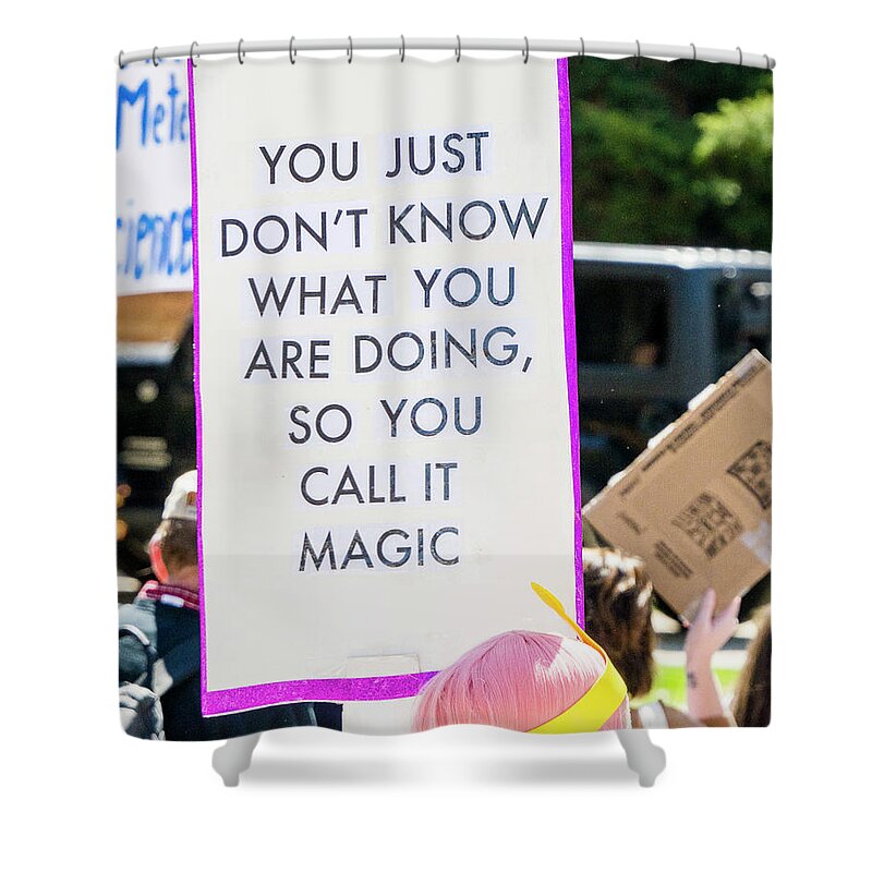 Science Shower Curtain featuring the photograph Madison Science March Sign 6 by Steven Ralser