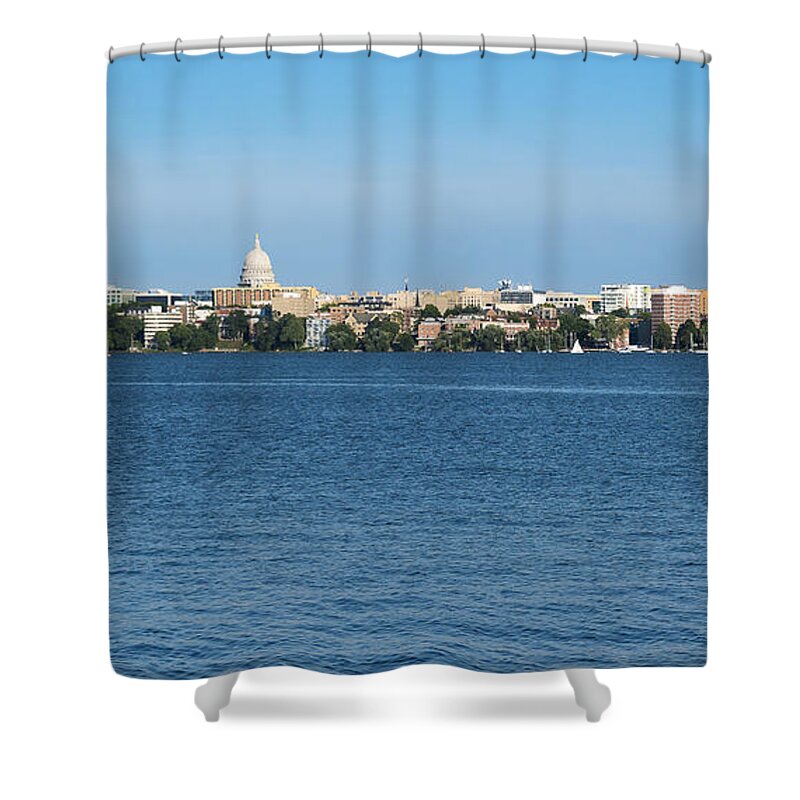 Lake Mendota Shower Curtain featuring the photograph Madison Skyline from Picnic Point by Steven Ralser