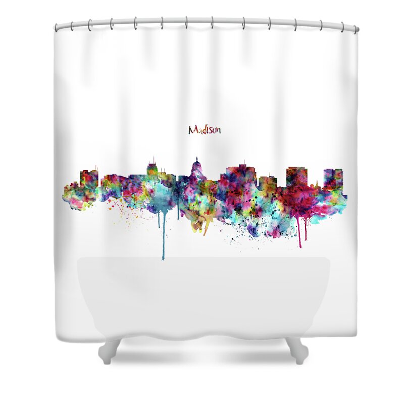 Madison Shower Curtain featuring the painting Madison Skyline Silhouette by Marian Voicu