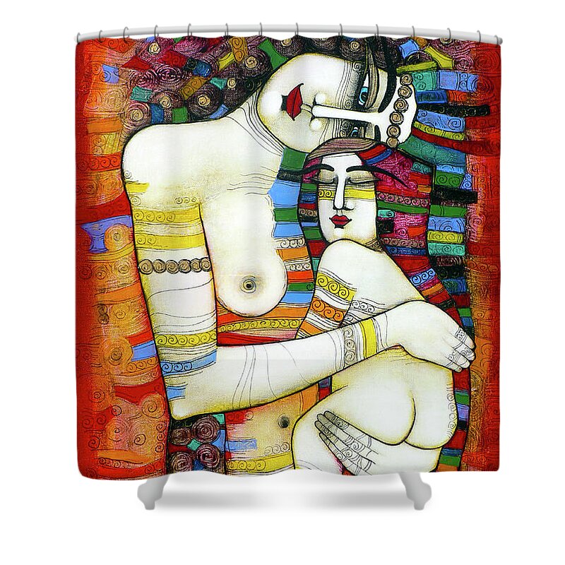 Albena Shower Curtain featuring the painting Madonna - a tribute to Klimt by Albena Vatcheva