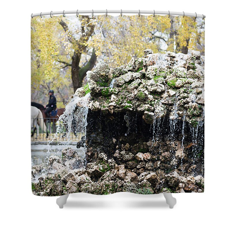 Green Shower Curtain featuring the photograph Madrid police by Andrew Michael