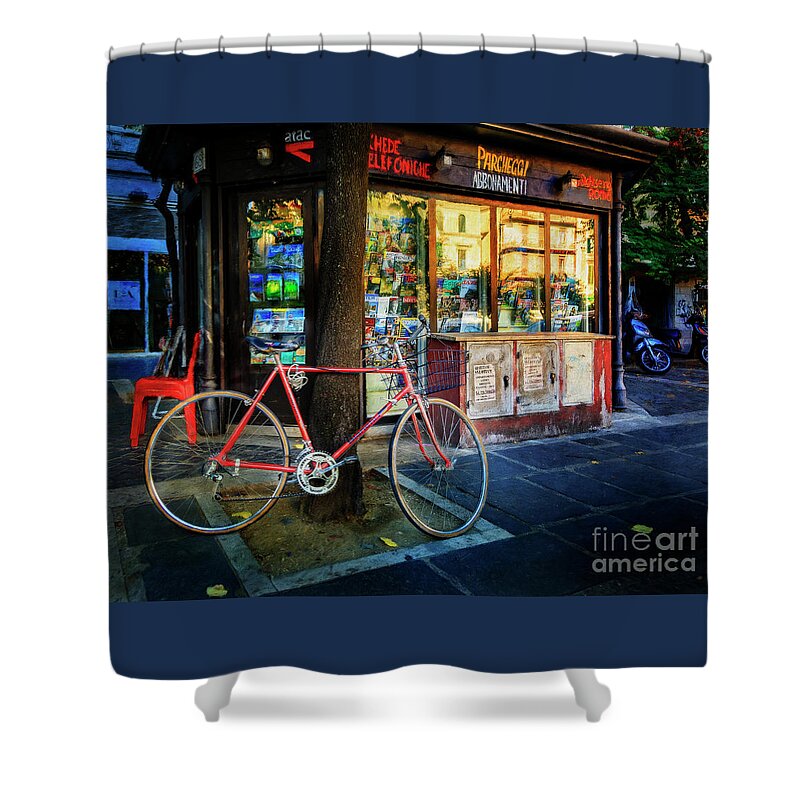 Bicycle Shower Curtain featuring the photograph Magazine Stand Bicycle by Craig J Satterlee