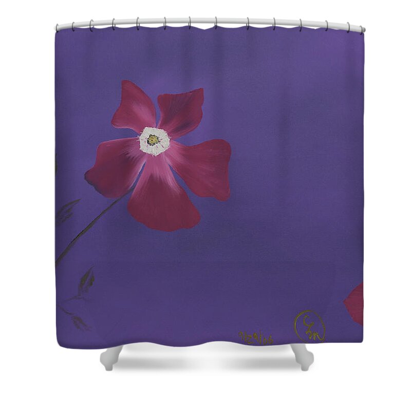Fine Art Shower Curtain featuring the painting Magenta Flower on Plum Background by Stephen Daddona