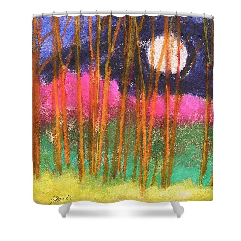 Moon Shower Curtain featuring the painting Magenta Treeline by John Williams