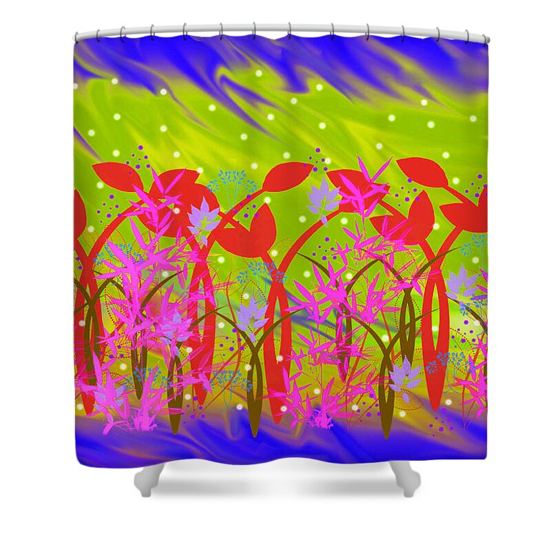 Bold Colors Shower Curtain featuring the digital art Magic Garden Four by Rosalie Scanlon