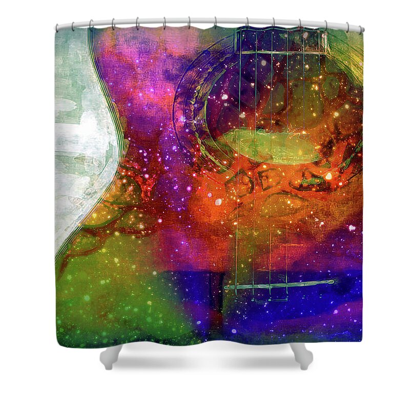 Magic Shower Curtain featuring the mixed media Magic of Guitar music by Lilia S