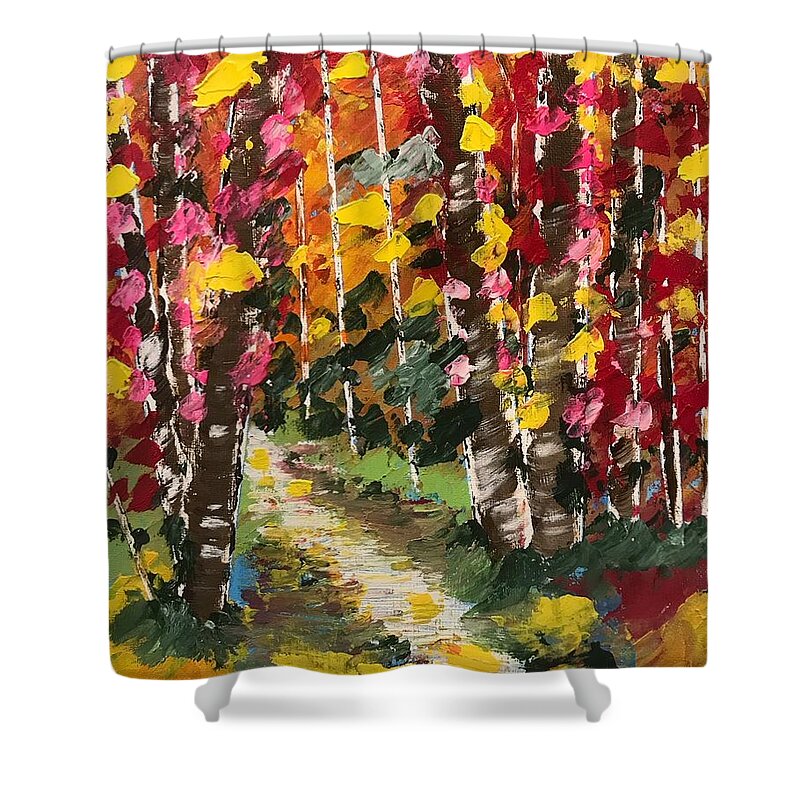 Acrylics Shower Curtain featuring the painting Magical Forest by Jim McCullaugh