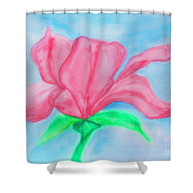 Magnolia Shower Curtain featuring the painting Magnolia On Blue, Watercolor by Irina Afonskaya