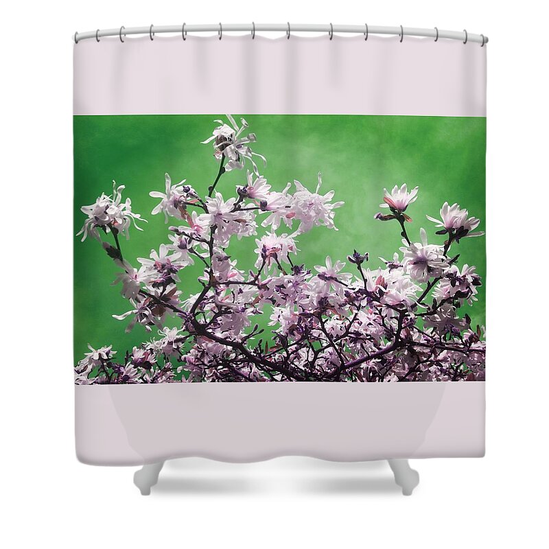 Magnolia Shower Curtain featuring the photograph Magnolia Sky In Emerald Green by Rowena Tutty